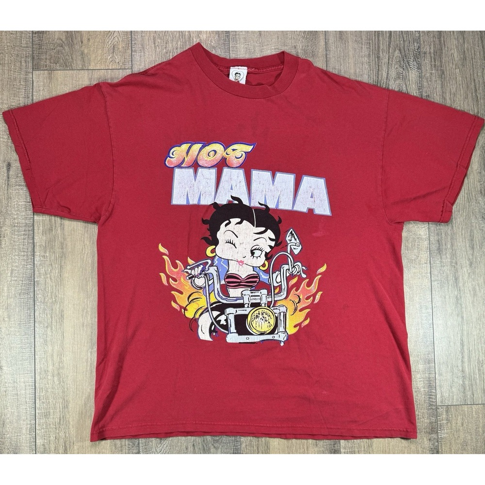 Vintage Y2K Betty Boop Motorcycle Hot Mama Red Flame Chopper Mens T Shirt XL
